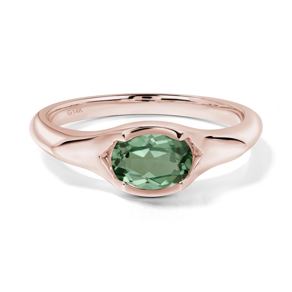 Green Sapphire Oval Bezel Set Engagement Ring - LUO Jewelry #metal_14k rose gold