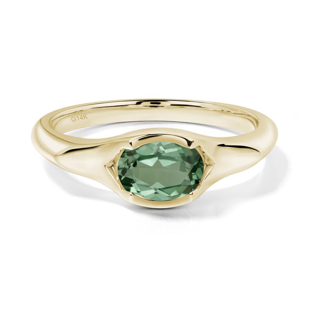 Green Sapphire Oval Bezel Set Engagement Ring - LUO Jewelry #metal_14k yellow gold
