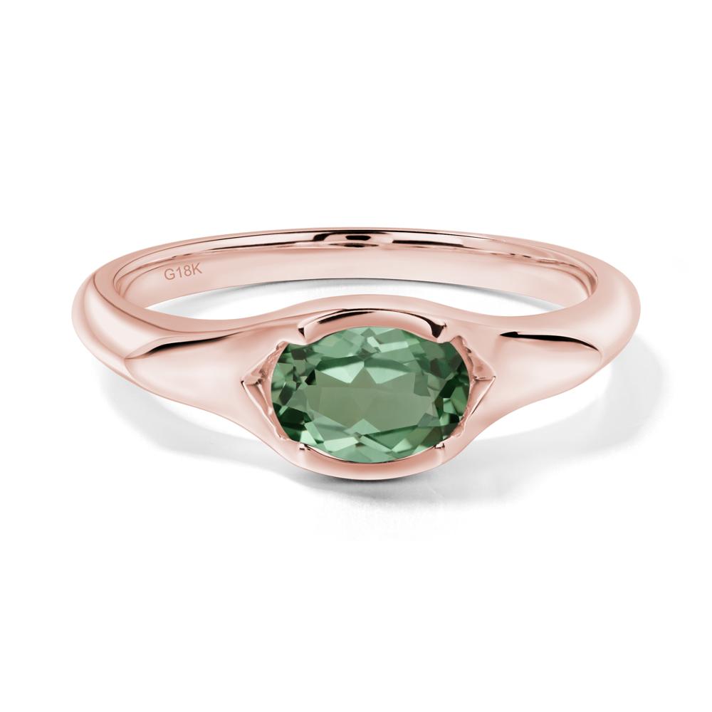 Green Sapphire Oval Bezel Set Engagement Ring - LUO Jewelry #metal_18k rose gold