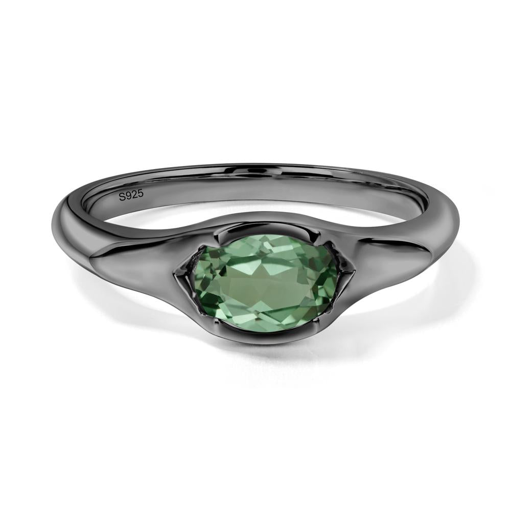 Green Sapphire Oval Bezel Set Engagement Ring - LUO Jewelry #metal_black finish sterling silver
