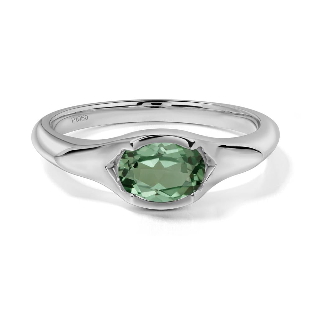 Green Sapphire Oval Bezel Set Engagement Ring - LUO Jewelry #metal_platinum