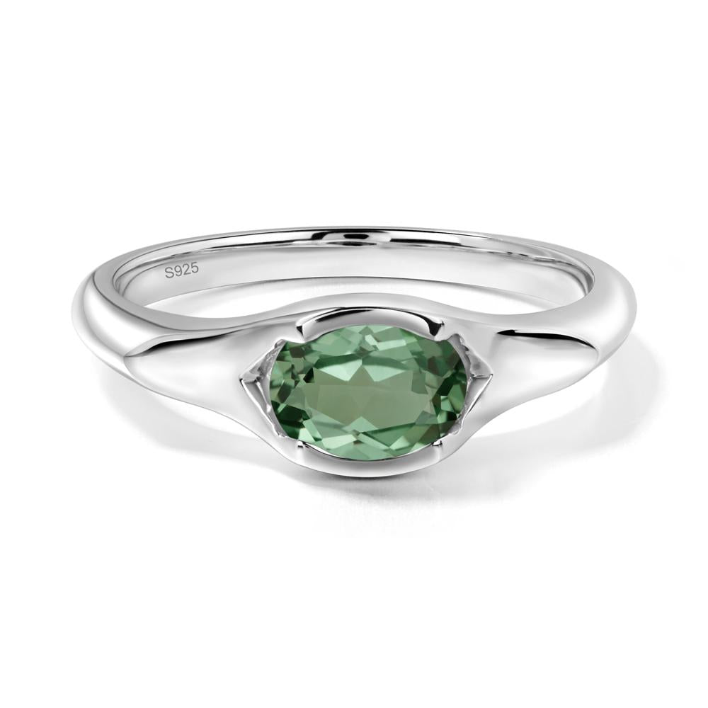 Green Sapphire Oval Bezel Set Engagement Ring - LUO Jewelry #metal_sterling silver