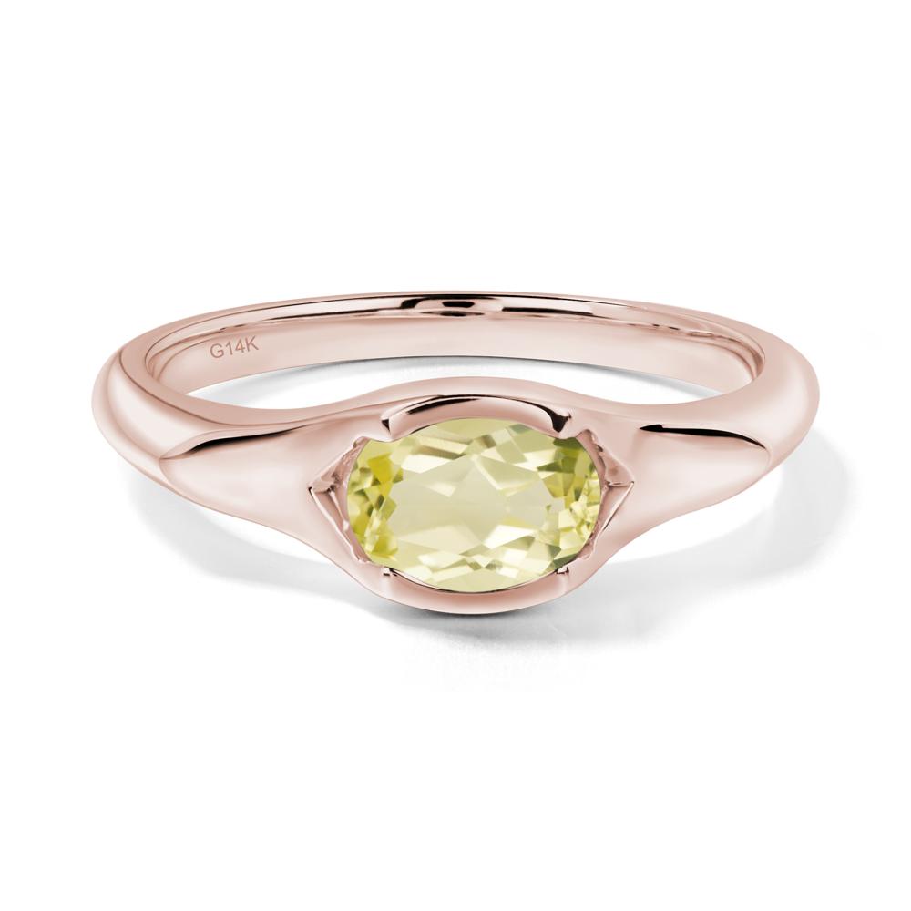 Lemon Quartz Bezel Set Oval Engagement Ring - LUO Jewelry #metal_14k rose gold