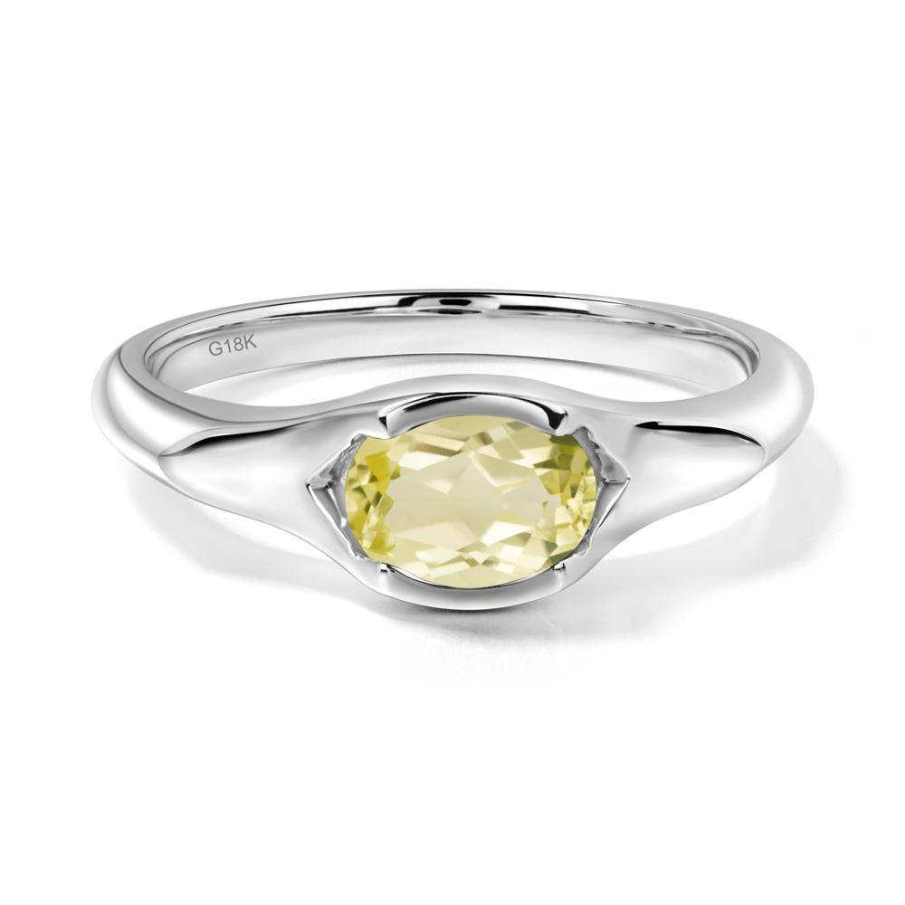 Lemon Quartz Bezel Set Oval Engagement Ring - LUO Jewelry #metal_18k white gold