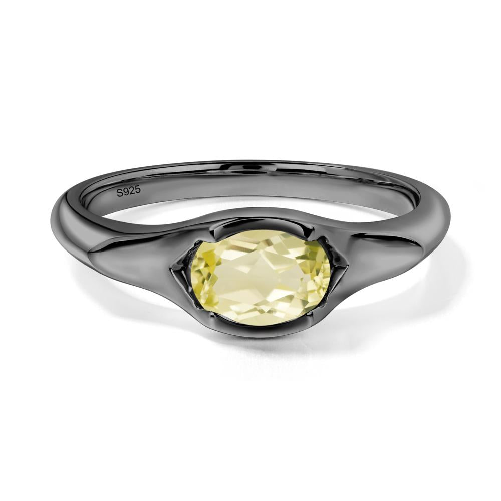 Lemon Quartz Bezel Set Oval Engagement Ring - LUO Jewelry #metal_black finish sterling silver