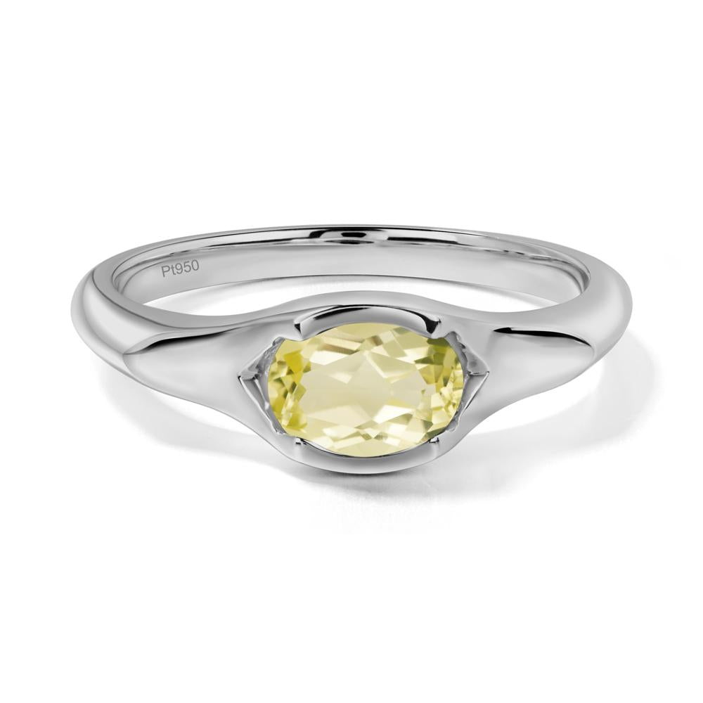 Lemon Quartz Bezel Set Oval Engagement Ring - LUO Jewelry #metal_platinum