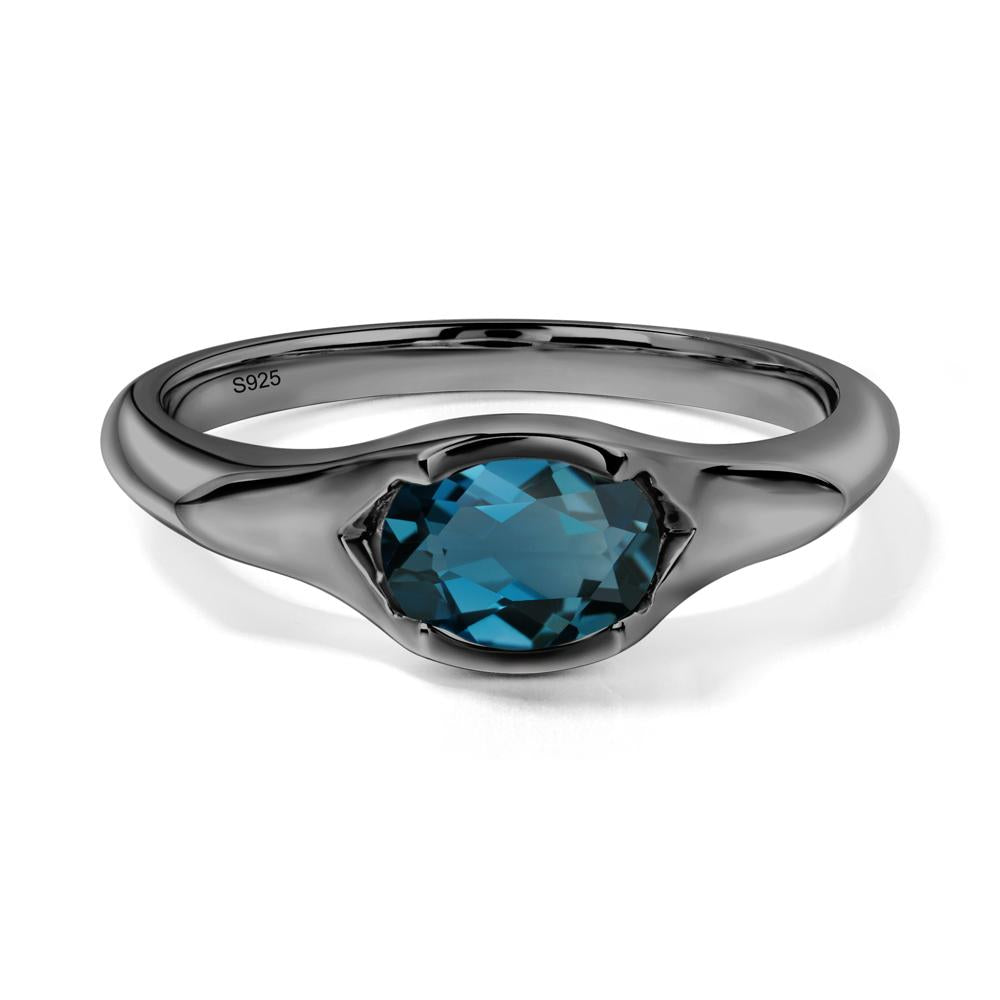 London Blue Topaz Oval Bezel Set Engagement Ring - LUO Jewelry #metal_black finish sterling silver