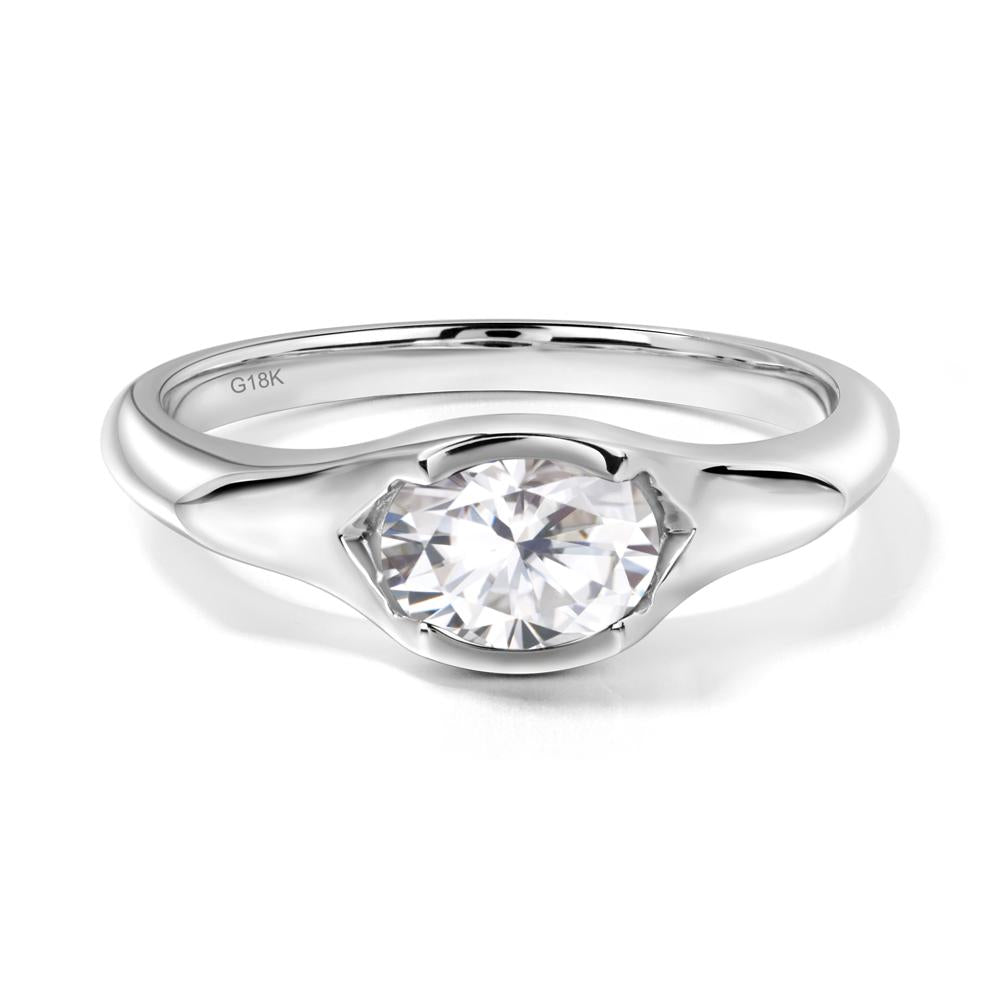 Moissanite Oval Bezel Set Engagement Ring - LUO Jewelry #metal_18k white gold