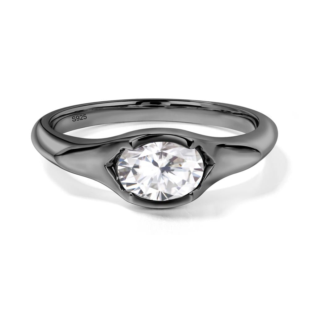 Moissanite Oval Bezel Set Engagement Ring - LUO Jewelry #metal_black finish sterling silver