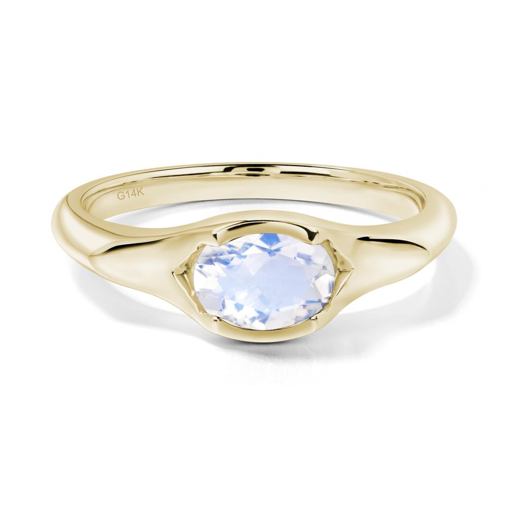 Oval Moonstone East West Bezel Set Ring - LUO Jewelry #metal_14k yellow gold