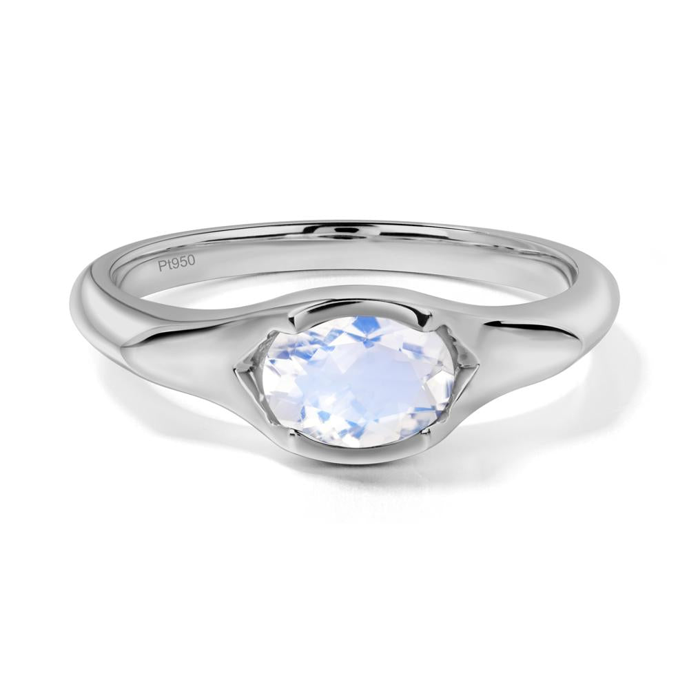 Oval Moonstone East West Bezel Set Ring - LUO Jewelry #metal_platinum