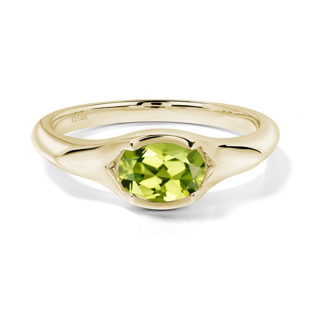 Peridot Bezel Set Oval Engagement Ring - LUO Jewelry #metal_14k yellow gold