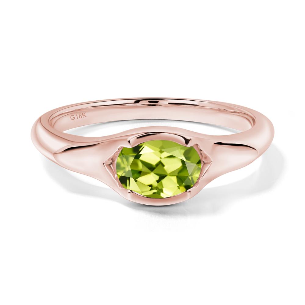 Peridot Bezel Set Oval Engagement Ring - LUO Jewelry #metal_18k rose gold