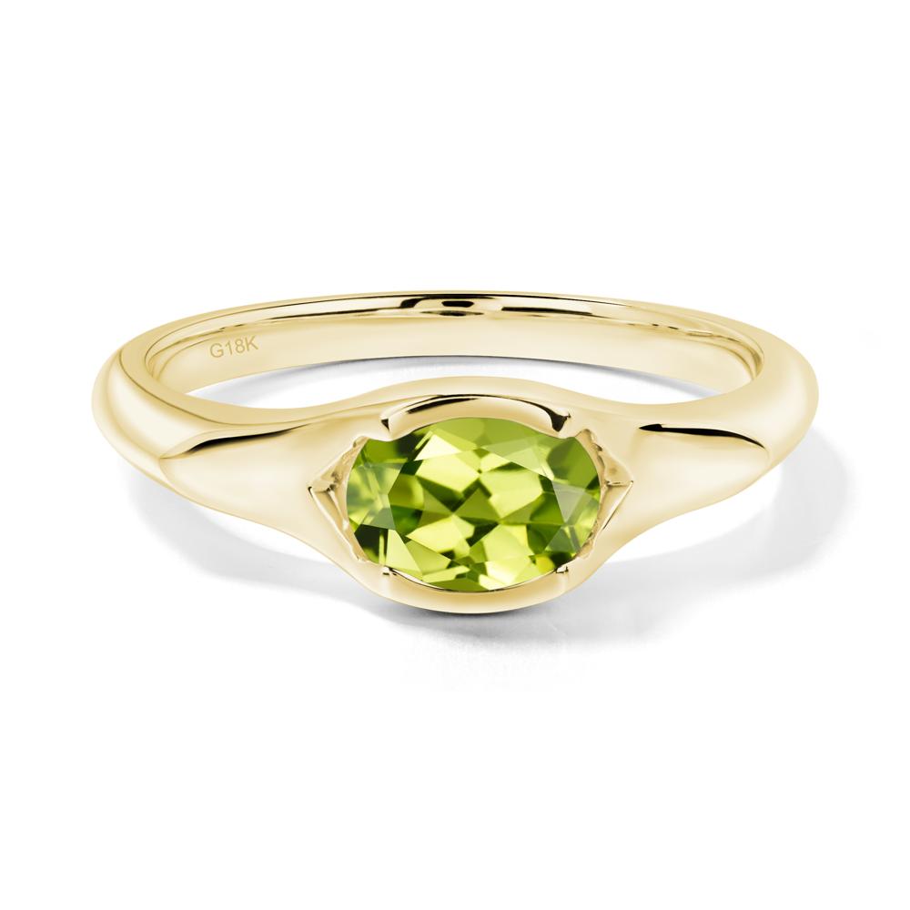 Peridot Bezel Set Oval Engagement Ring - LUO Jewelry #metal_18k yellow gold