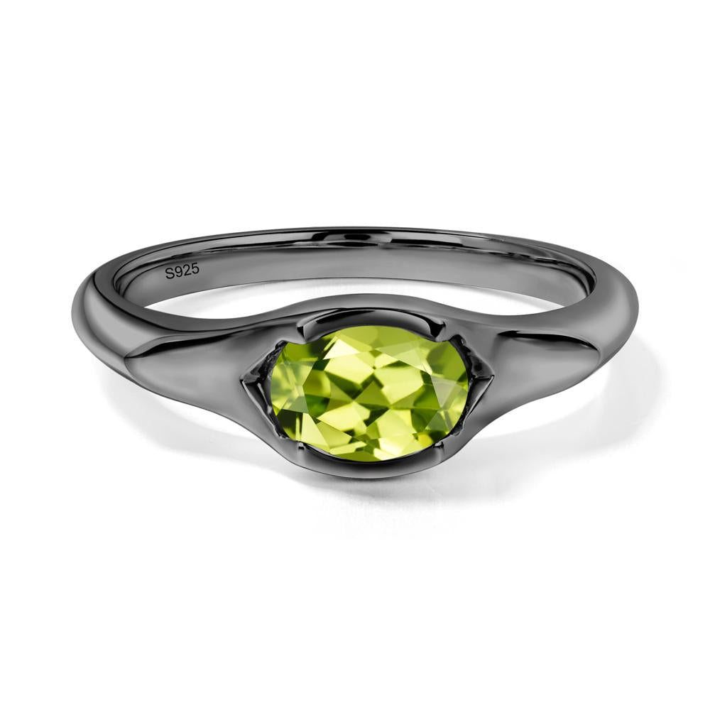 Peridot Bezel Set Oval Engagement Ring - LUO Jewelry #metal_black finish sterling silver