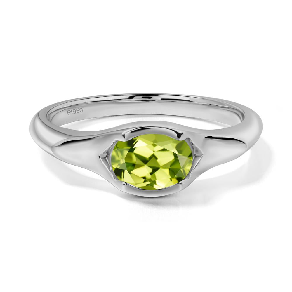 Peridot Bezel Set Oval Engagement Ring - LUO Jewelry #metal_platinum
