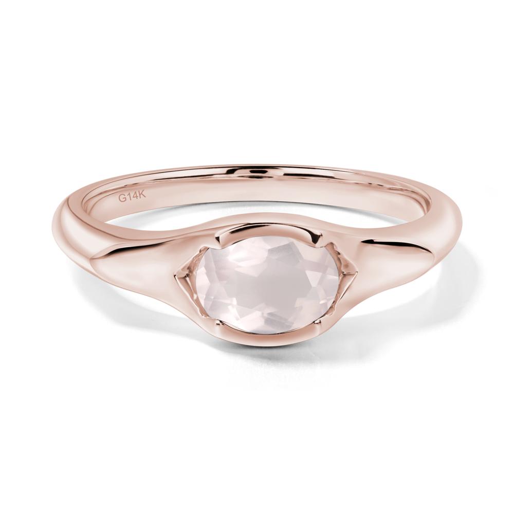 Rose Quartz Bezel Set Oval Engagement Ring - LUO Jewelry #metal_14k rose gold