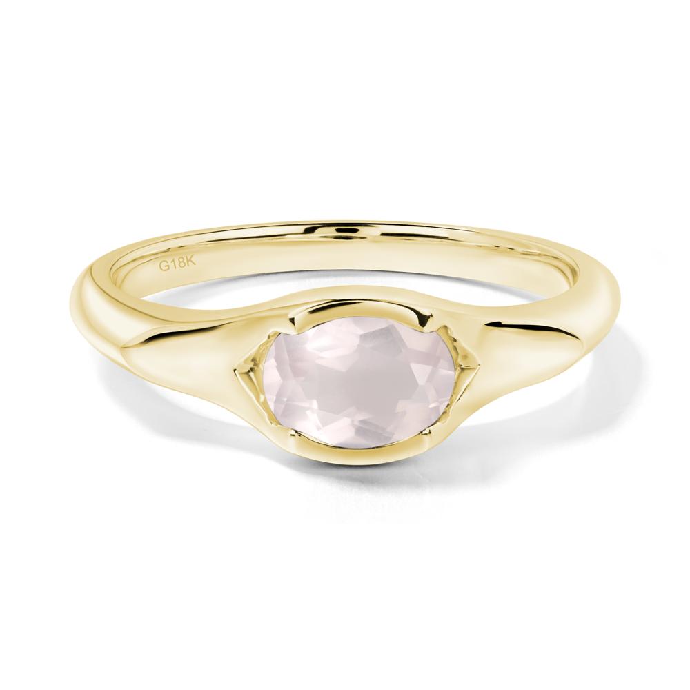 Rose Quartz Bezel Set Oval Engagement Ring - LUO Jewelry #metal_18k yellow gold