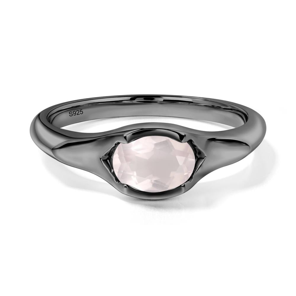 Rose Quartz Bezel Set Oval Engagement Ring - LUO Jewelry #metal_black finish sterling silver