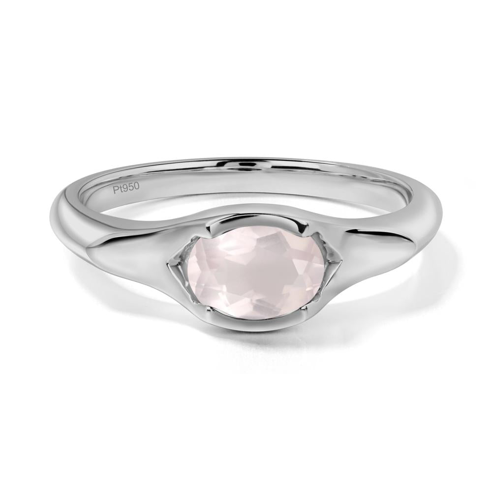 Rose Quartz Bezel Set Oval Engagement Ring - LUO Jewelry #metal_platinum