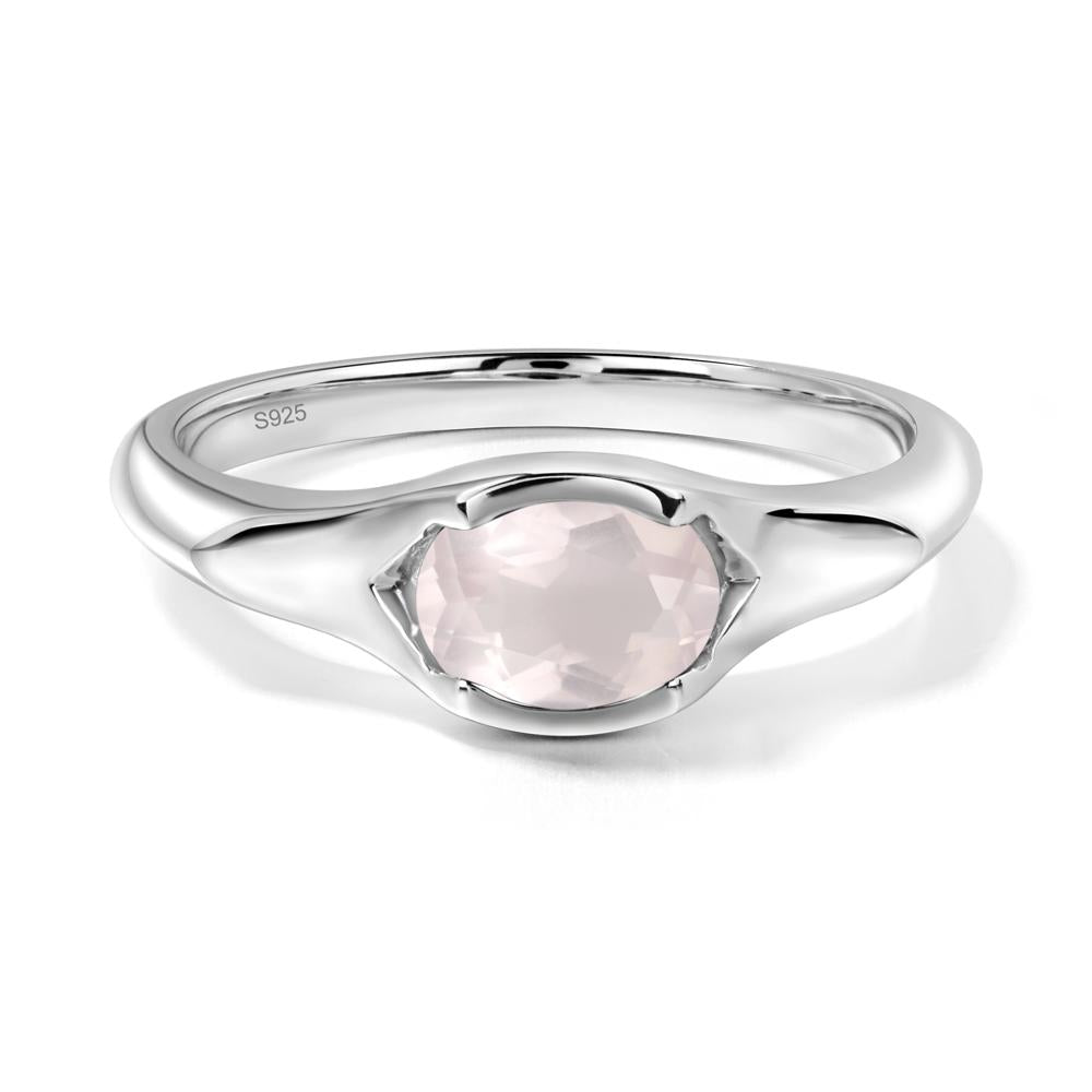 Rose Quartz Bezel Set Oval Engagement Ring - LUO Jewelry #metal_sterling silver