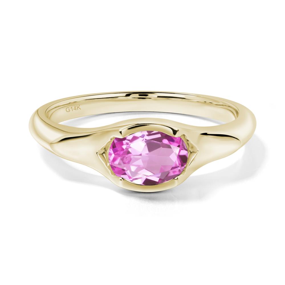 Pink Sapphire Oval Bezel Set Engagement Ring - LUO Jewelry #metal_14k yellow gold