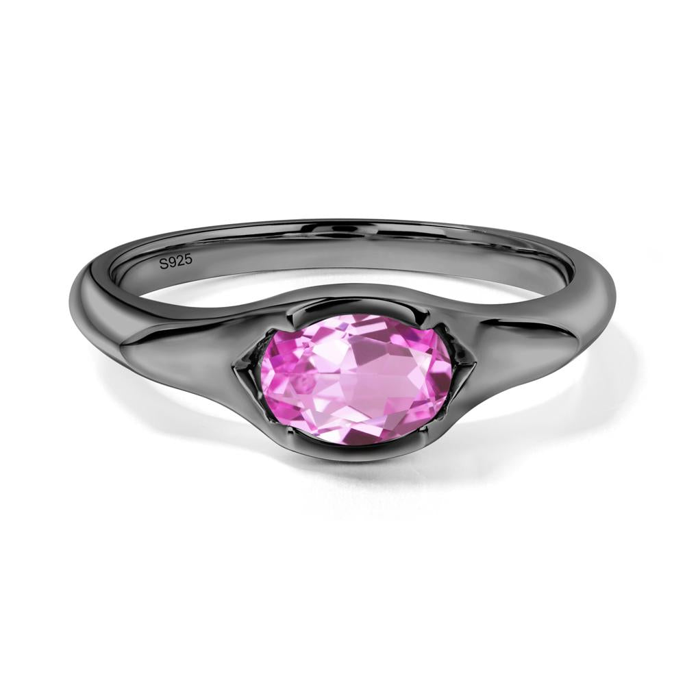 Pink Sapphire Oval Bezel Set Engagement Ring - LUO Jewelry #metal_black finish sterling silver