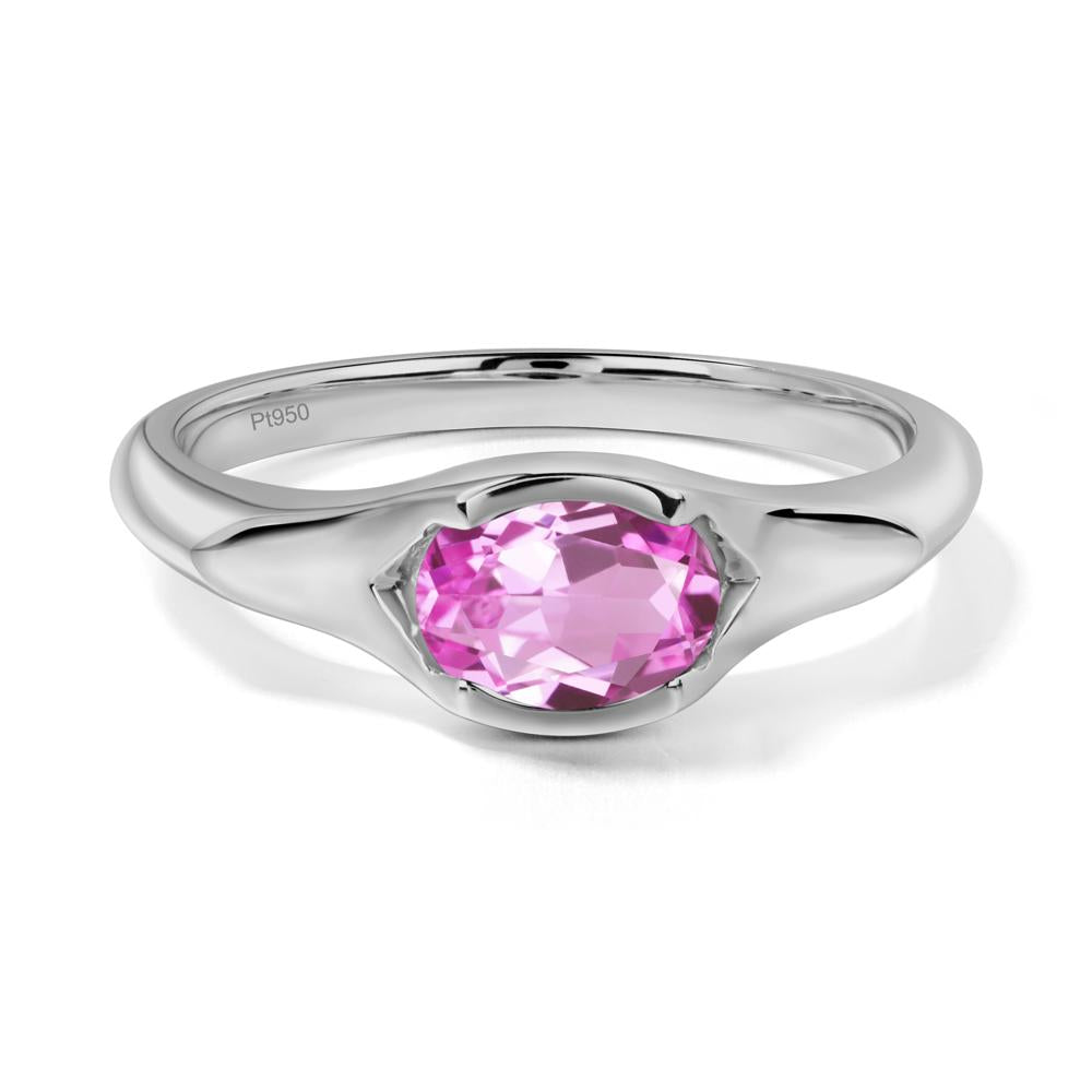 Pink Sapphire Oval Bezel Set Engagement Ring - LUO Jewelry #metal_platinum