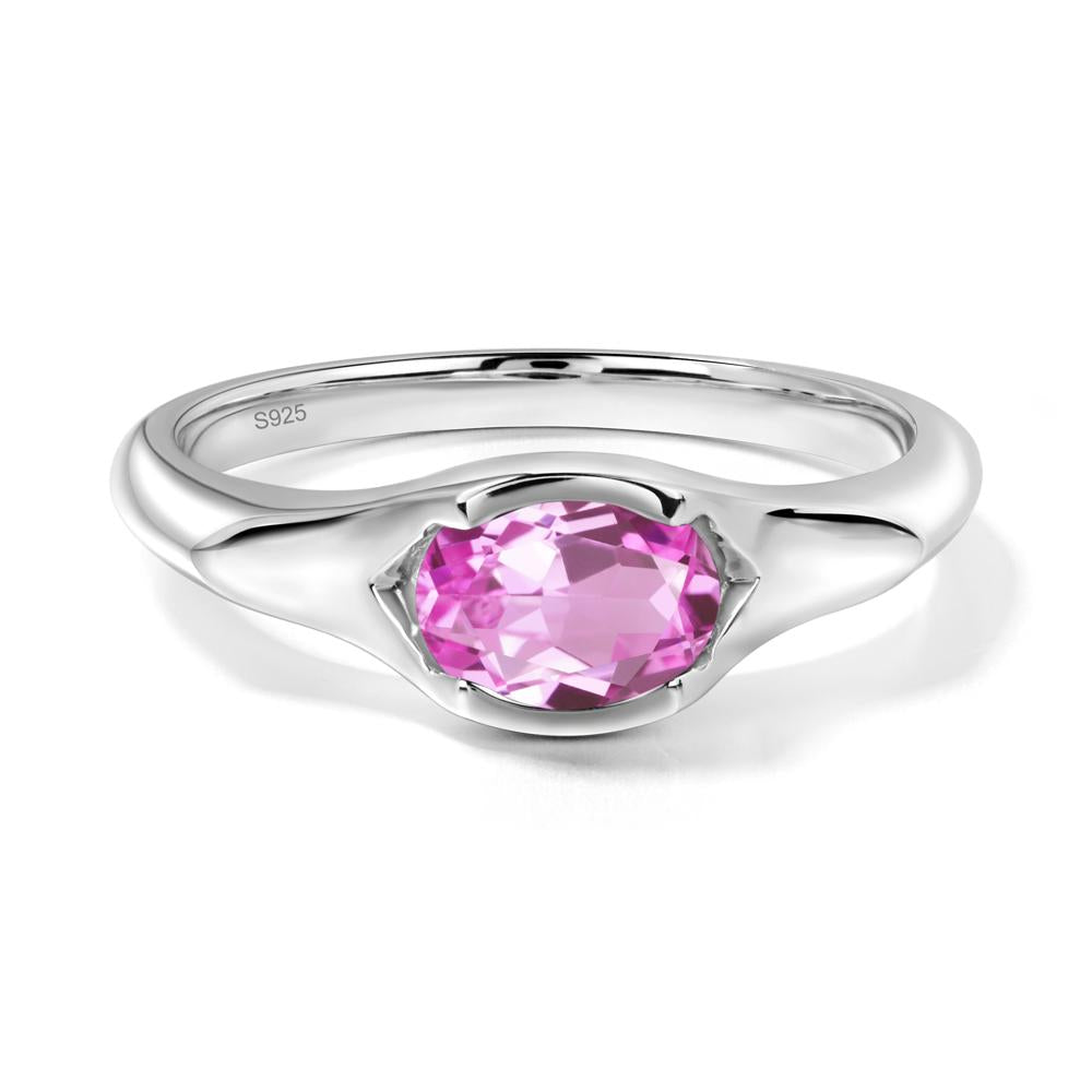 Pink Sapphire Oval Bezel Set Engagement Ring - LUO Jewelry #metal_sterling silver