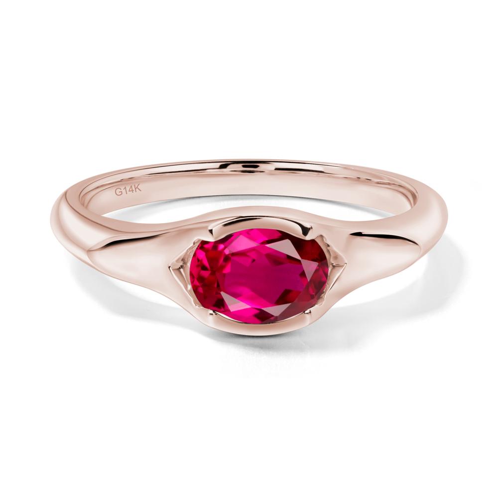 Ruby Oval Bezel Set Engagement Ring - LUO Jewelry #metal_14k rose gold
