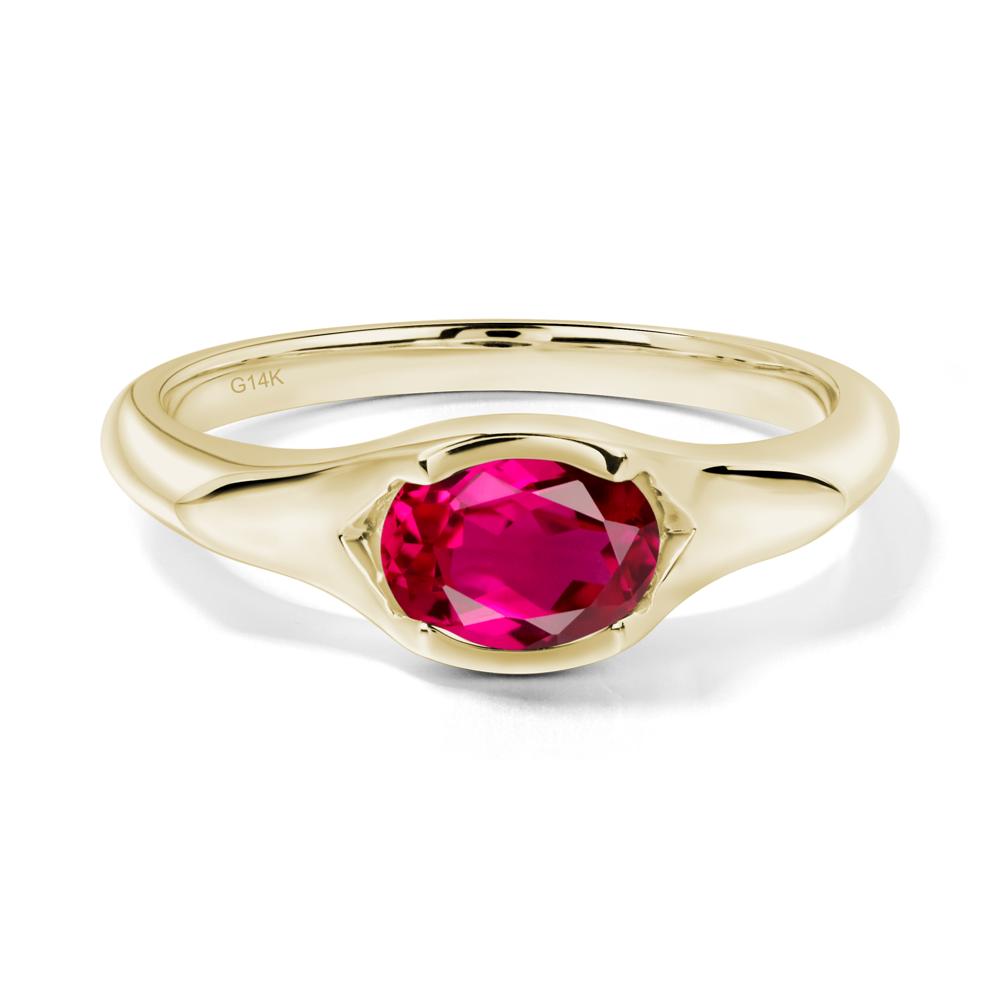 Ruby Oval Bezel Set Engagement Ring - LUO Jewelry #metal_14k yellow gold