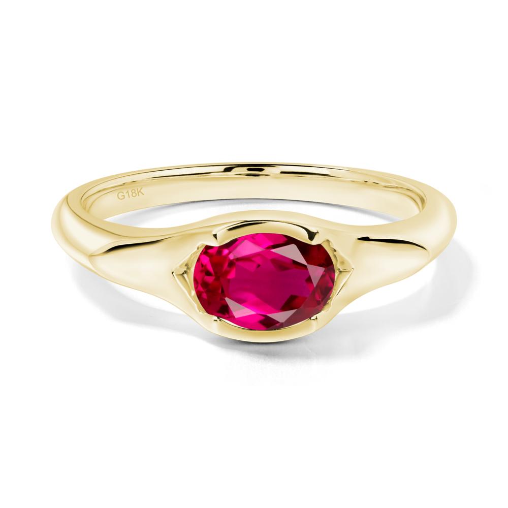 Ruby Oval Bezel Set Engagement Ring - LUO Jewelry #metal_18k yellow gold