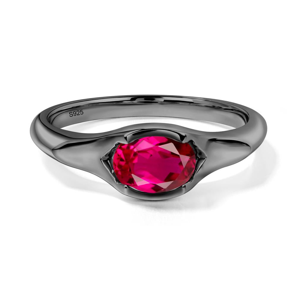 Ruby Oval Bezel Set Engagement Ring - LUO Jewelry #metal_black finish sterling silver