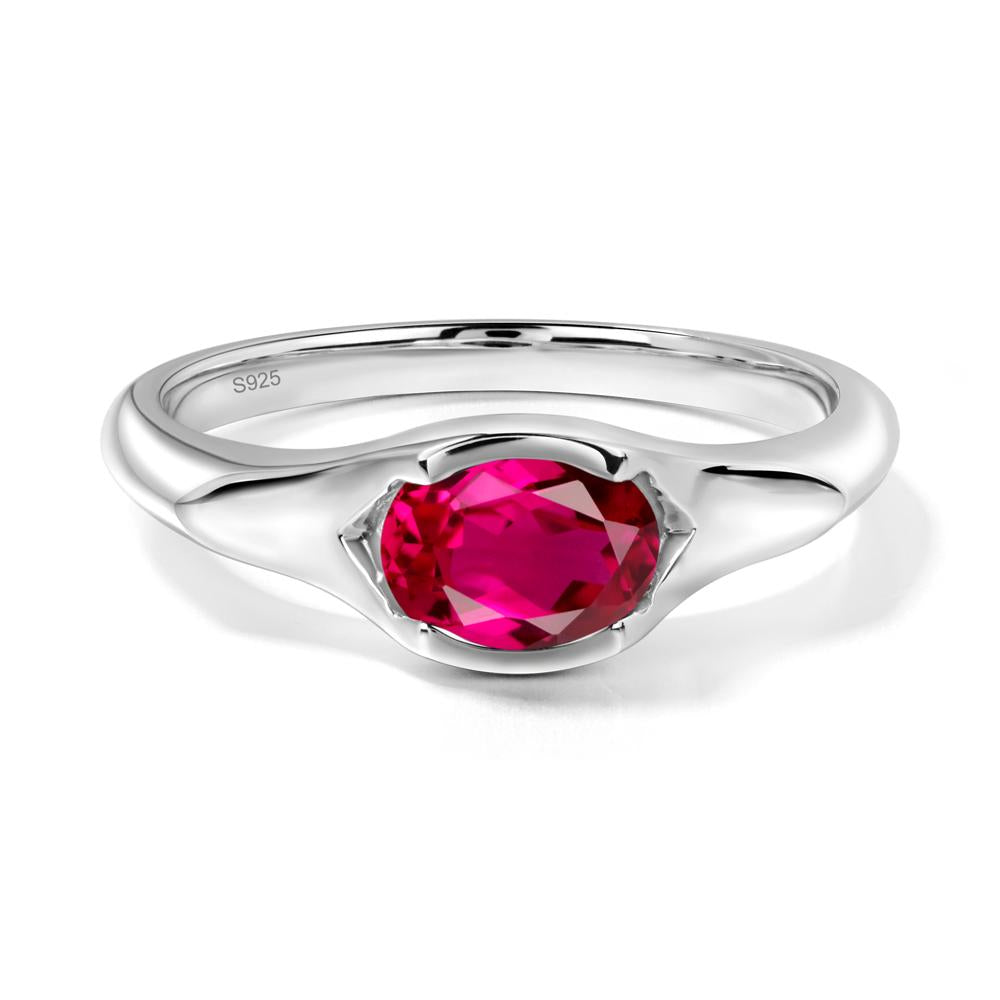 Ruby Oval Bezel Set Engagement Ring - LUO Jewelry #metal_sterling silver
