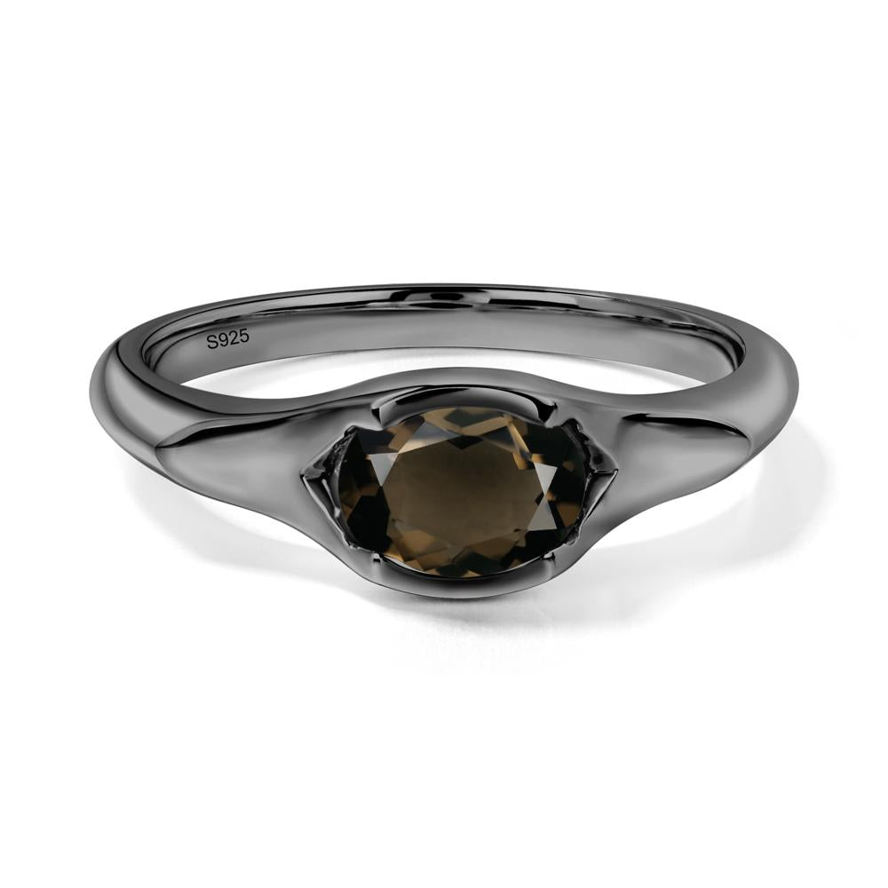Smoky Quartz Oval Bezel Set Engagement Ring - LUO Jewelry #metal_black finish sterling silver