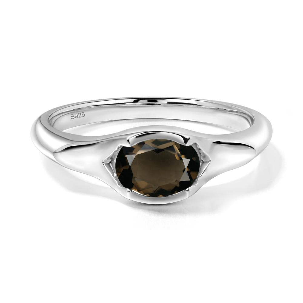 Smoky Quartz Oval Bezel Set Engagement Ring - LUO Jewelry #metal_sterling silver