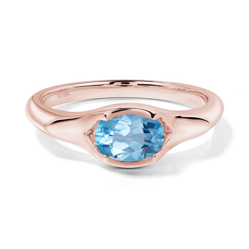 Oval Swiss Blue Topaz East West Bezel Set Ring - LUO Jewelry #metal_18k rose gold