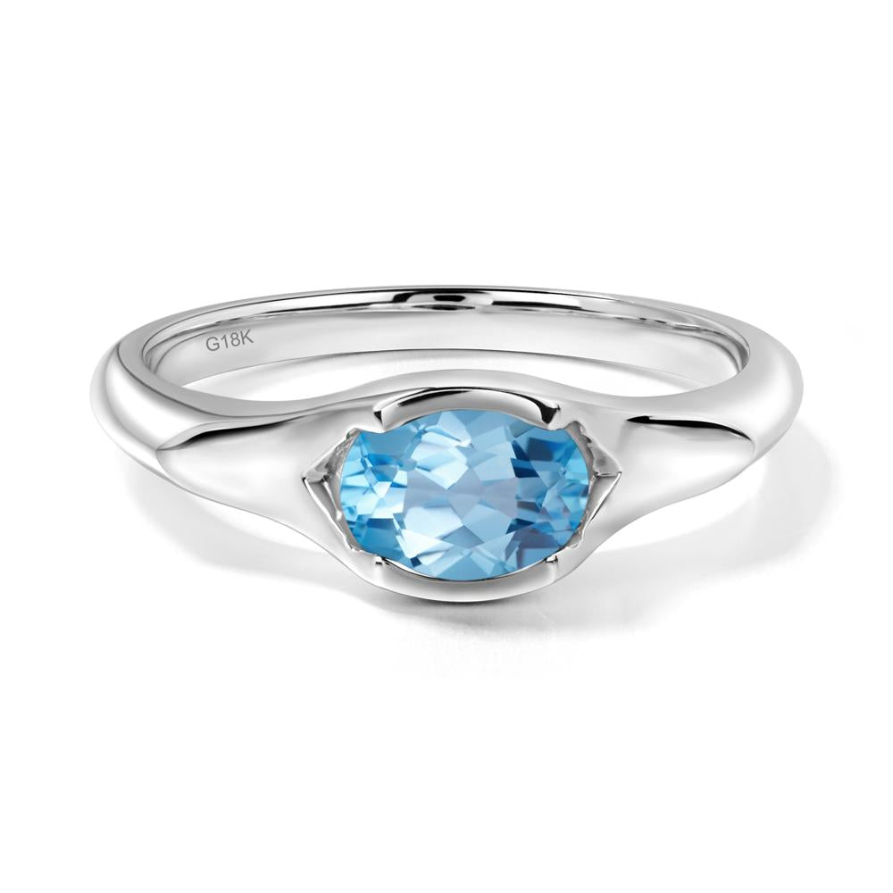 Oval Swiss Blue Topaz East West Bezel Set Ring - LUO Jewelry #metal_18k white gold