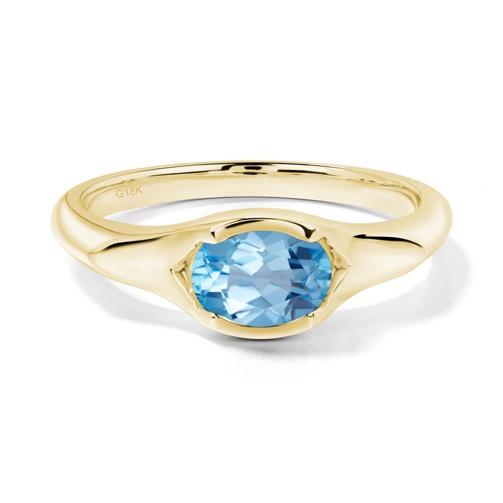 Oval Swiss Blue Topaz East West Bezel Set Ring - LUO Jewelry #metal_18k yellow gold
