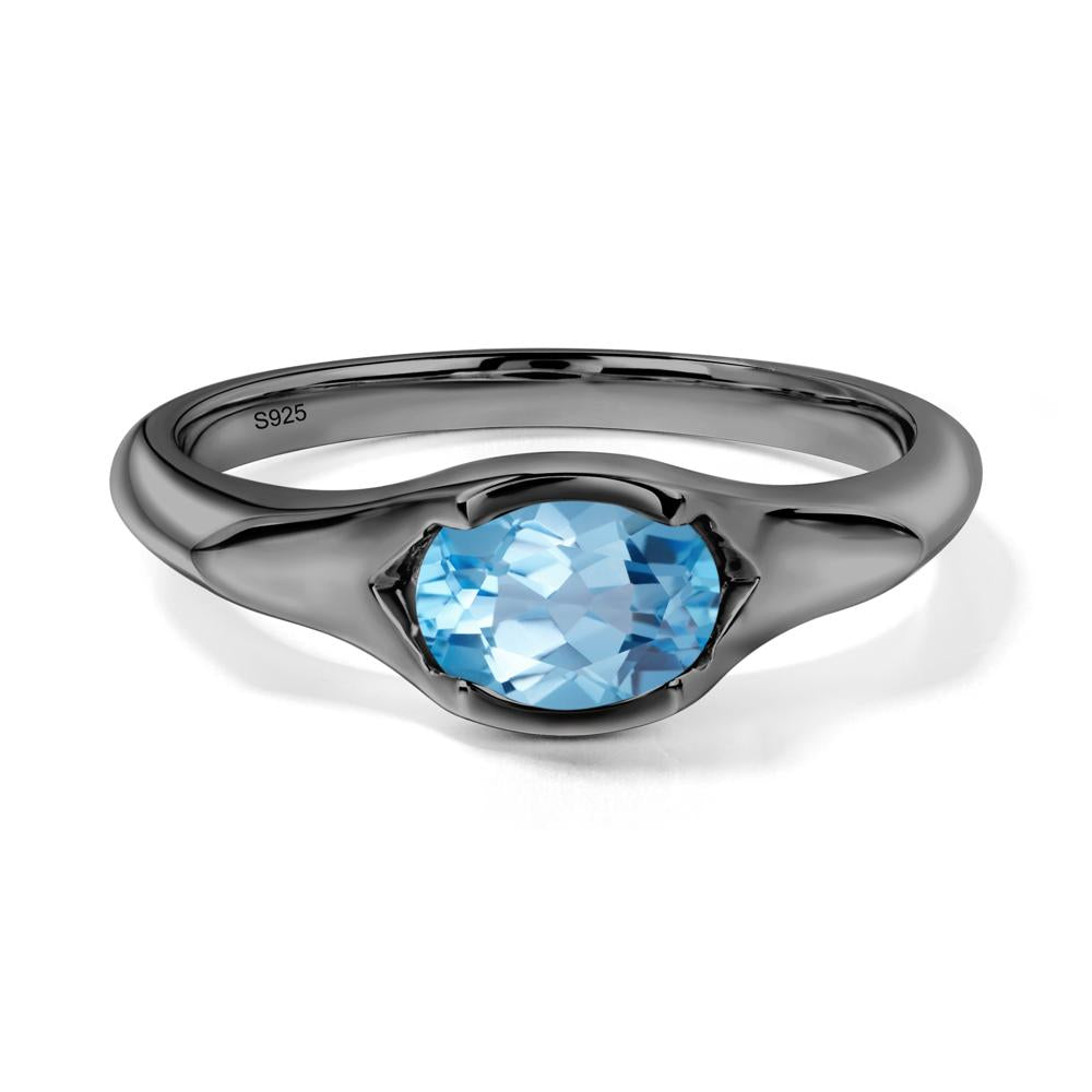 Oval Swiss Blue Topaz East West Bezel Set Ring - LUO Jewelry #metal_black finish sterling silver