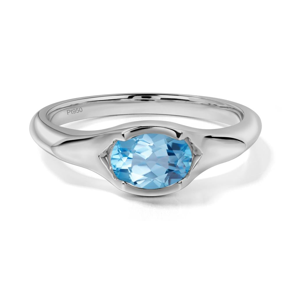 Oval Swiss Blue Topaz East West Bezel Set Ring - LUO Jewelry #metal_platinum