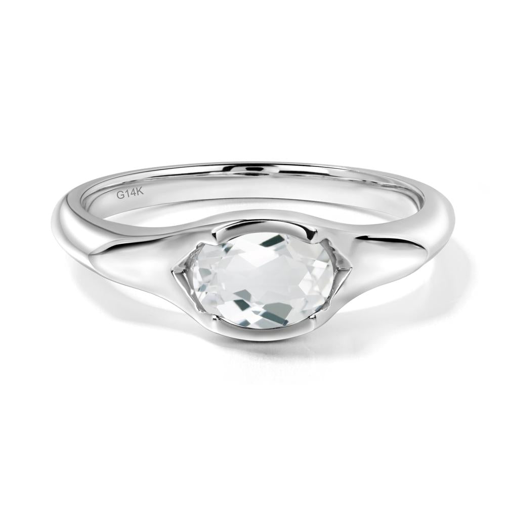 Oval White Topaz East West Bezel Set Ring - LUO Jewelry #metal_14k white gold