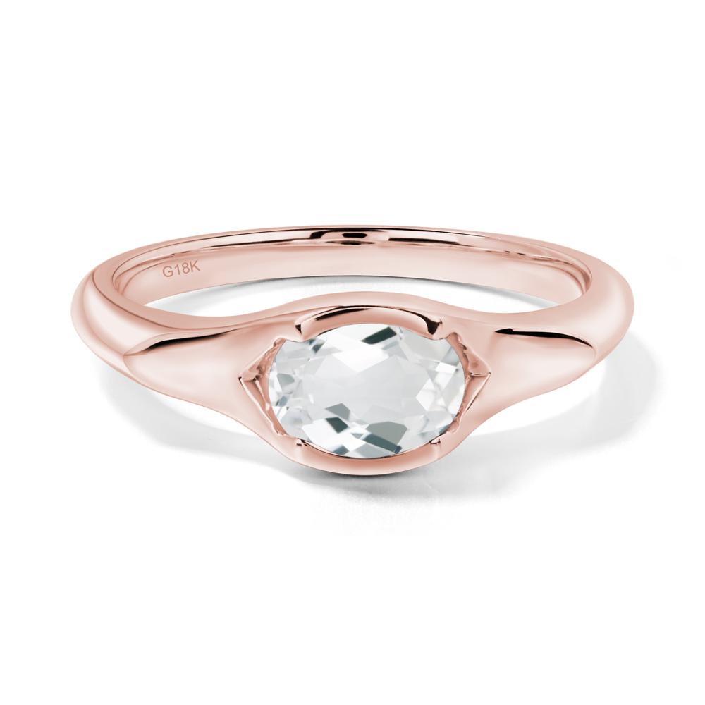 Oval White Topaz East West Bezel Set Ring - LUO Jewelry #metal_18k rose gold