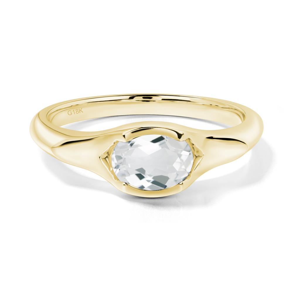 Oval White Topaz East West Bezel Set Ring - LUO Jewelry #metal_18k yellow gold