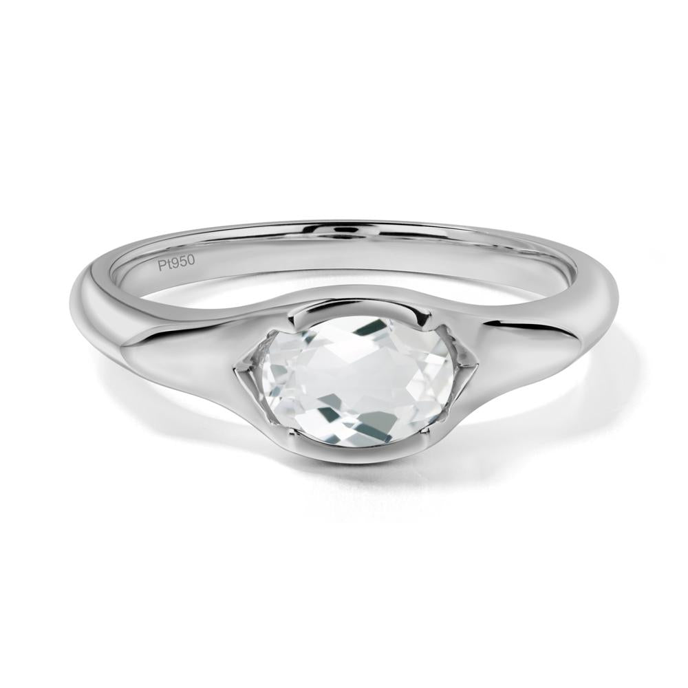 Oval White Topaz East West Bezel Set Ring - LUO Jewelry #metal_platinum