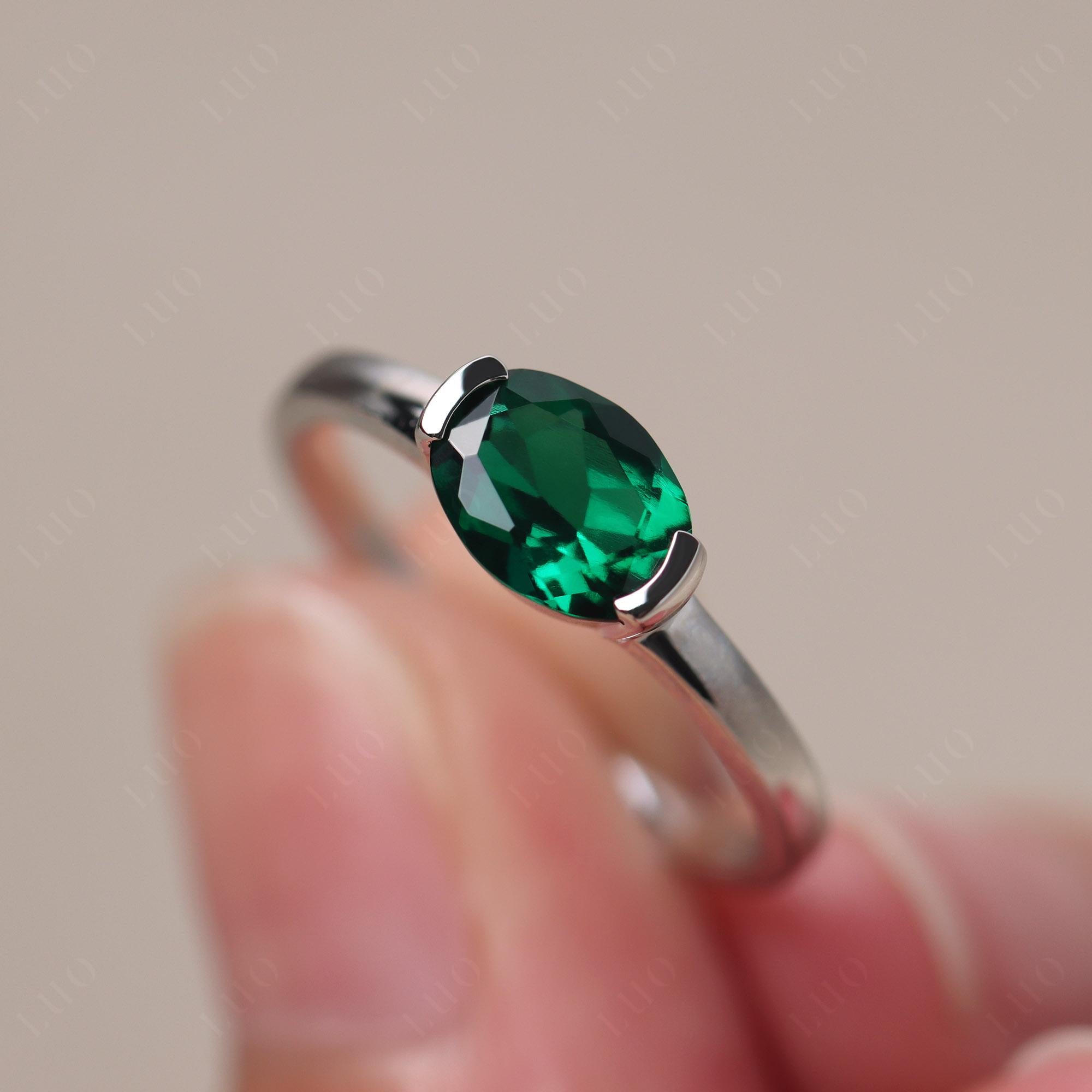 Oval Emerald Horizontal Engagement Ring - LUO Jewelry