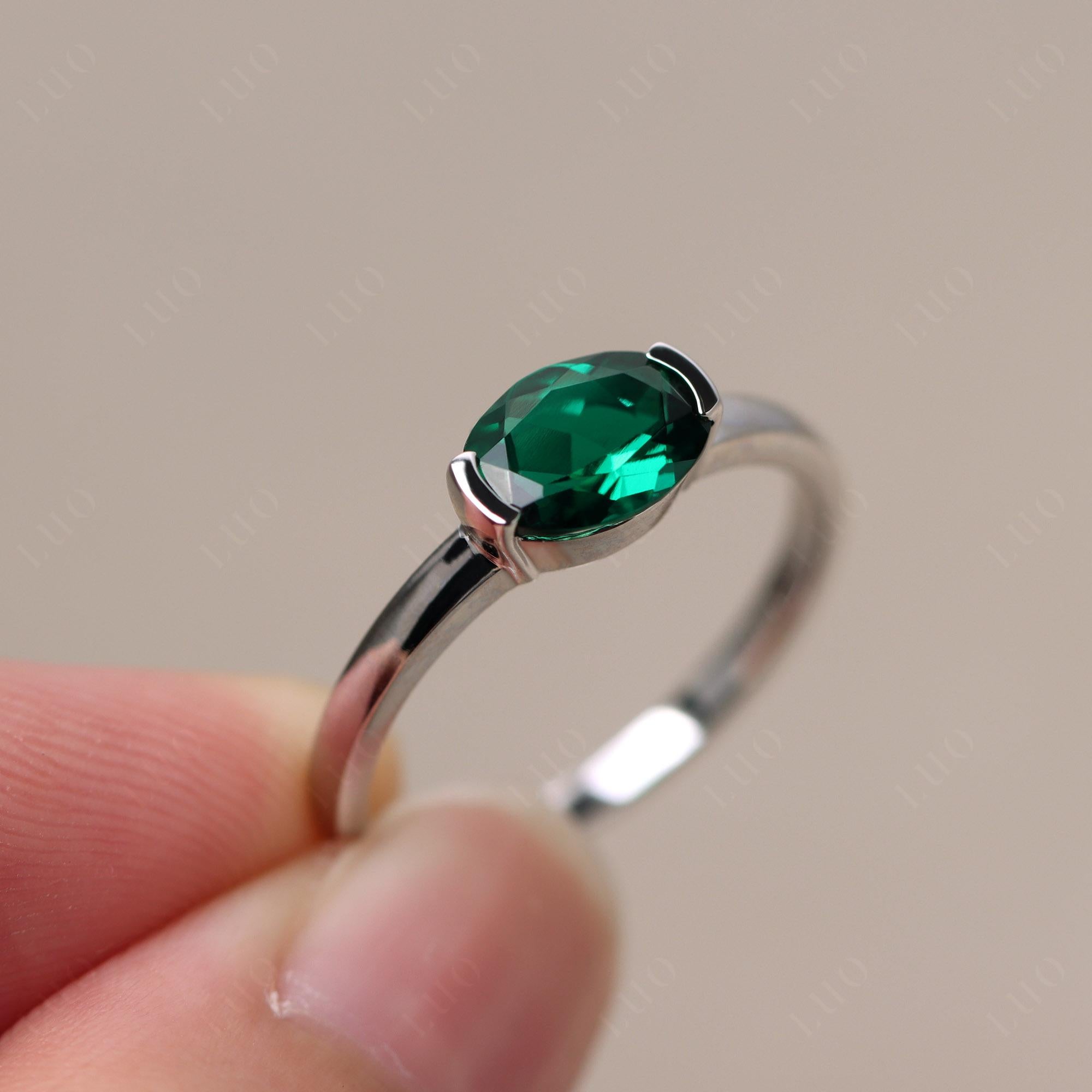 Oval Emerald Horizontal Engagement Ring - LUO Jewelry
