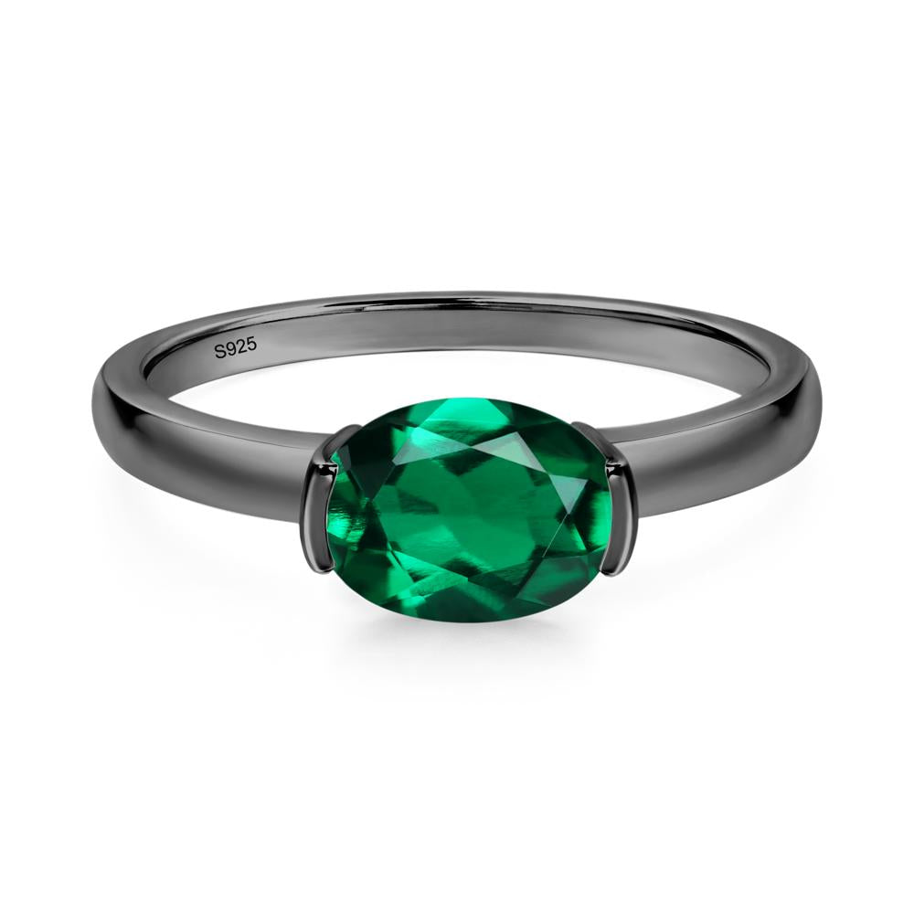 Oval Emerald Horizontal Engagement Ring - LUO Jewelry #metal_black finish sterling silver
