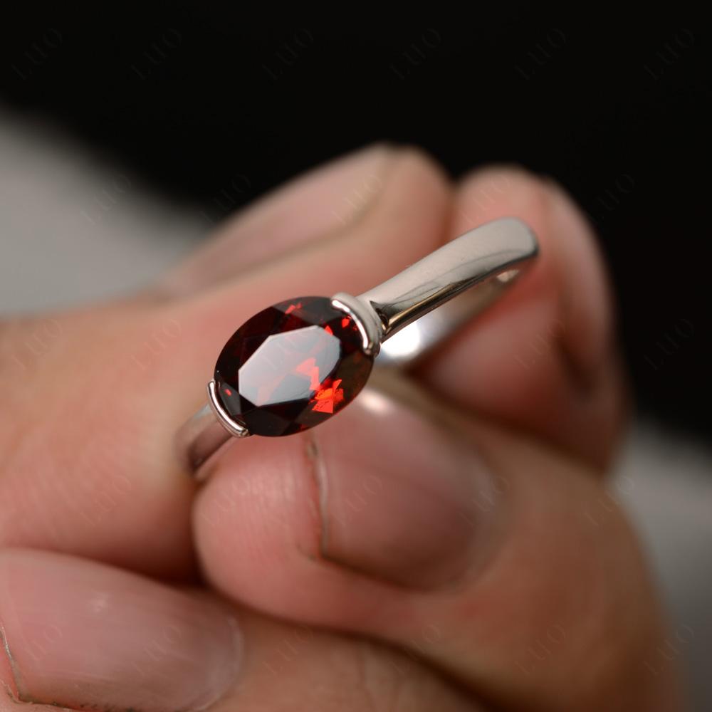Oval Garnet Horizontal Engagement Ring - LUO Jewelry
