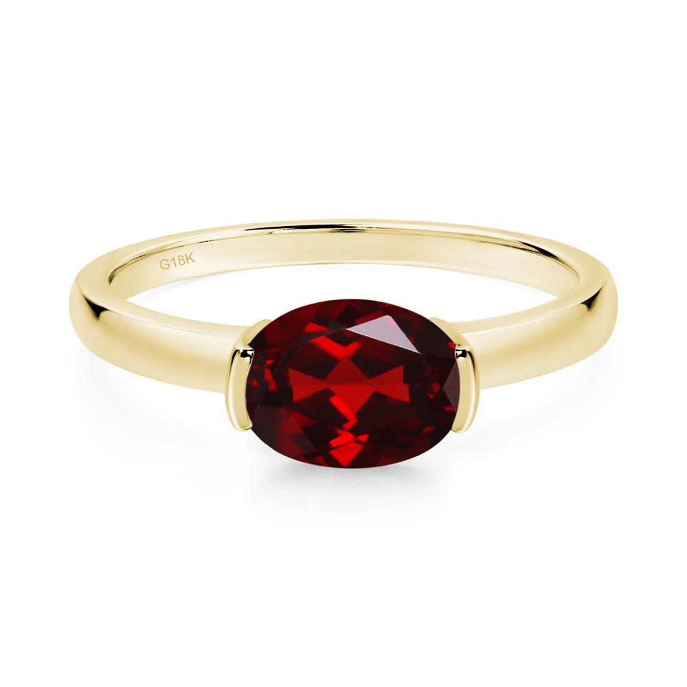 Oval Garnet Horizontal Engagement Ring - LUO Jewelry #metal_18k yellow gold